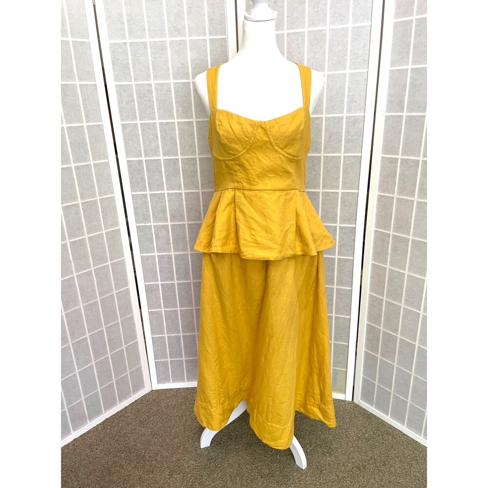Reformation 100% Linen Two Piece Set Goldenrod Yellow Sz 10 Coquette Cottagecore - Picture 2 of 11